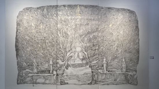图为邓建强2020年创作的中国画作品《水墨大足石刻之千手观音》。肖江川 摄