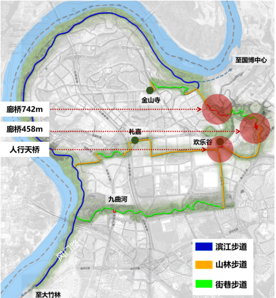 图为礼嘉山城步道新建、改造范围图 中建科工供图 图为礼嘉山城步道新建、改造范围图 中建科工供图