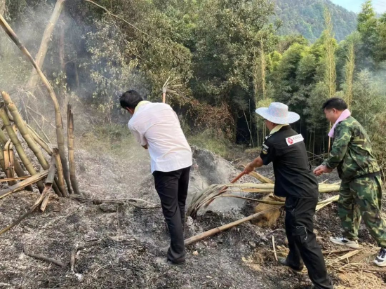 天骄爱生活志愿者在巴南界石山火现场扑灭明火 天骄爱生活志愿者在巴南界石山火现场扑灭明火