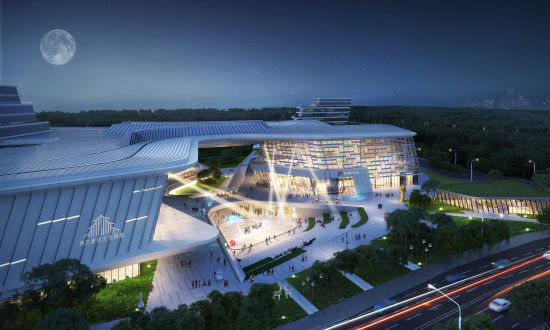 图为两江新区市民中心夜景效果图。高科公司供图 图为两江新区市民中心夜景效果图。高科公司供图