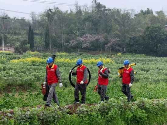图为唐勇(右一)带队进村护航农业生产。张子琪 摄 图为唐勇(右一)带队进村护航农业生产。张子琪 摄