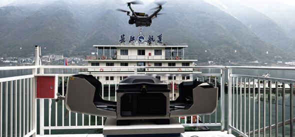 图为首次试飞现场。长江万州航道处供图 图为首次试飞现场。长江万州航道处供图